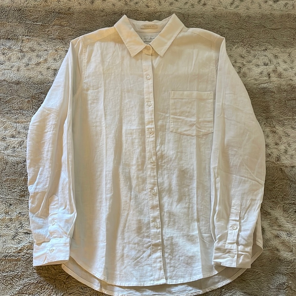 Womens Lucky Brand White Linen Button Down Shirt Medium